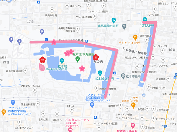 松本城の桜と梅 MAP